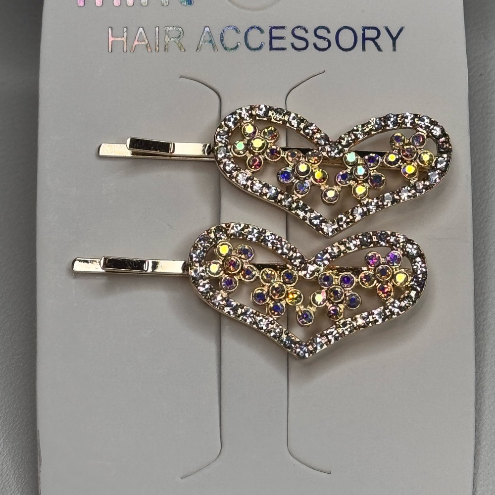 Mint Gold and Iridescent Heart Hair Clips Sparkling Accessories